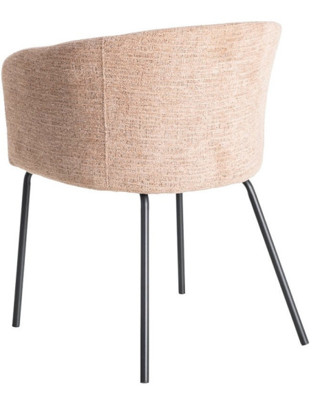 Fauteuil de table moderne rond en Tissu Rose pêche Métal Noir Meyora (Lot de 2) - 5
