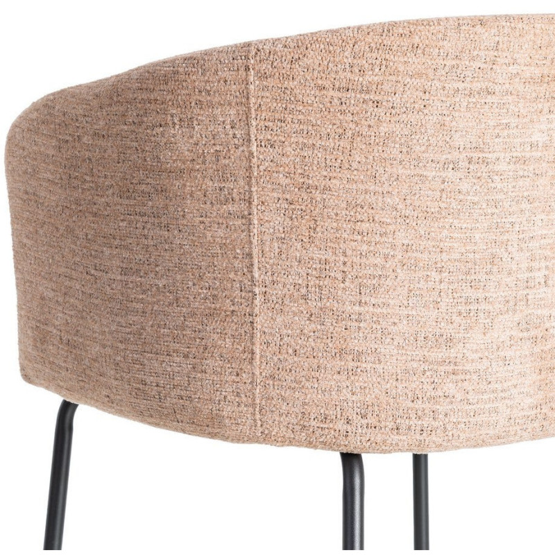 Fauteuil de table moderne rond en Tissu Rose pêche Métal Noir Meyora (Lot de 2) - 6