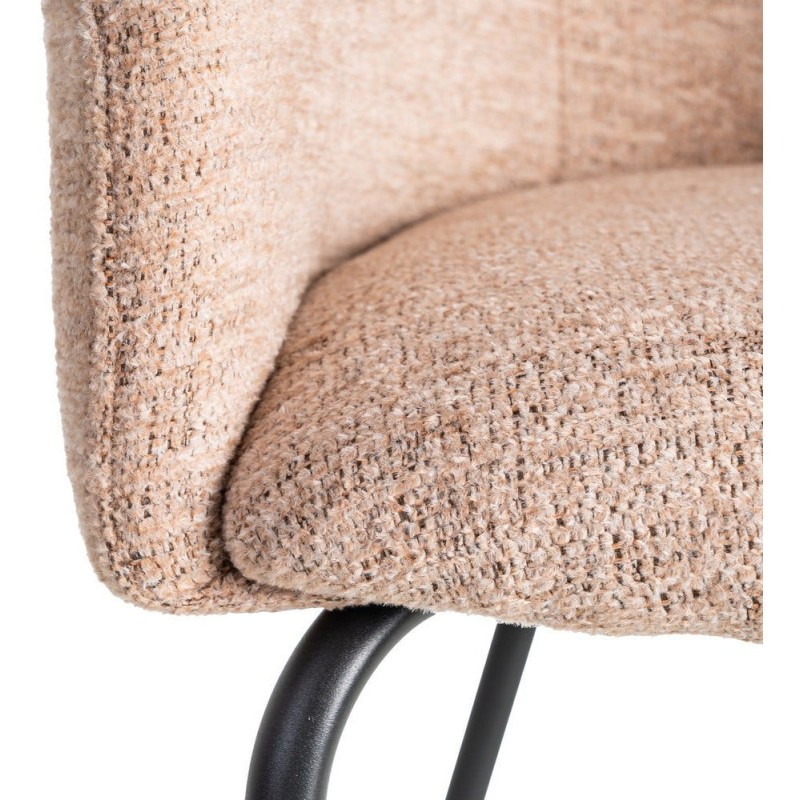 Fauteuil de table moderne rond en Tissu Rose pêche Métal Noir Meyora (Lot de 2) - 8