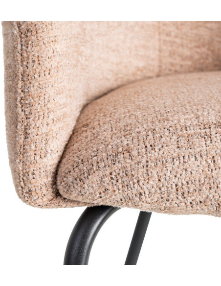 Fauteuil de table moderne rond en Tissu Rose pêche Métal Noir Meyora (Lot de 2) - 8