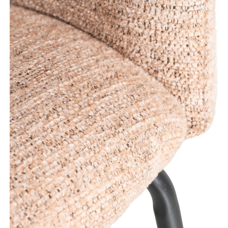 Fauteuil de table moderne rond en Tissu Rose pêche Métal Noir Meyora (Lot de 2) - 9