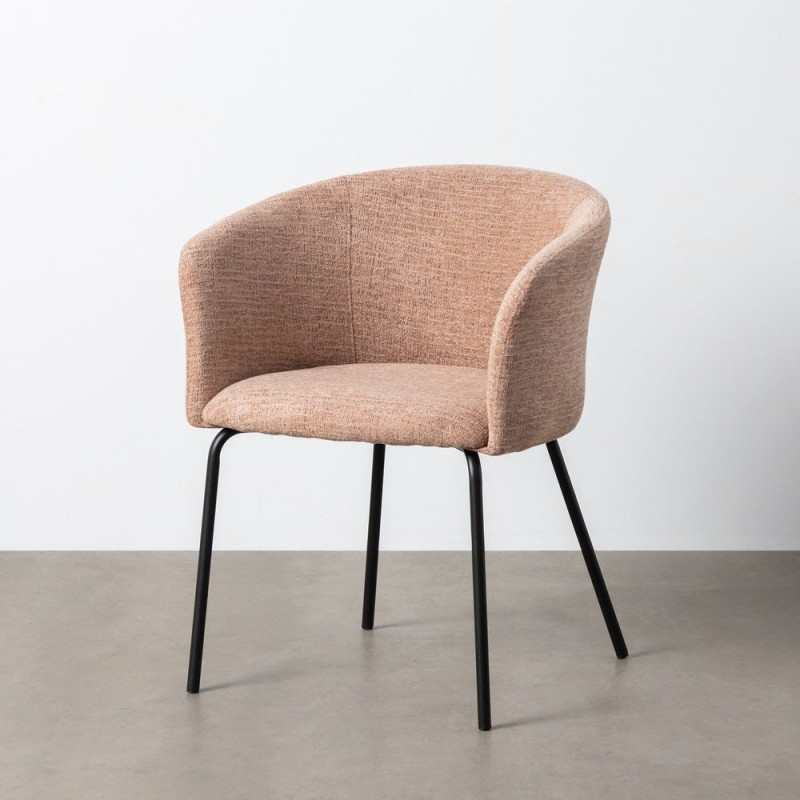Fauteuil de table moderne rond en Tissu Rose pêche Métal Noir Meyora (Lot de 2) - 11