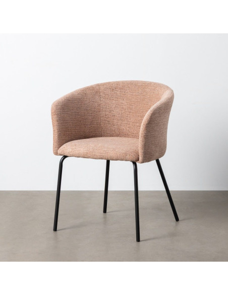 Fauteuil de table moderne rond en Tissu Rose pêche Métal Noir Meyora (Lot de 2) - 11