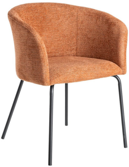 Fauteuil de table moderne rond en Tissu Orange citrouille Métal Noir Meyora (Lot de 2) - 1