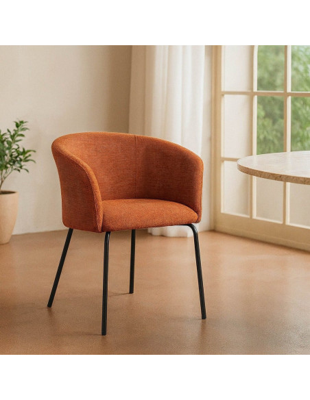 Fauteuil de table moderne rond en Tissu Orange citrouille Métal Noir Meyora (Lot de 2) - 2