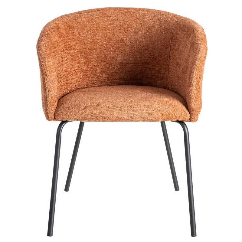 Fauteuil de table moderne rond en Tissu Orange citrouille Métal Noir Meyora (Lot de 2) - 3