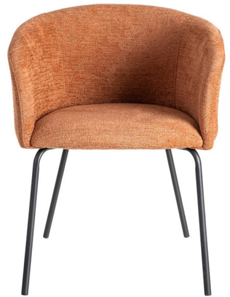 Fauteuil de table moderne rond en Tissu Orange citrouille Métal Noir Meyora (Lot de 2) - 3