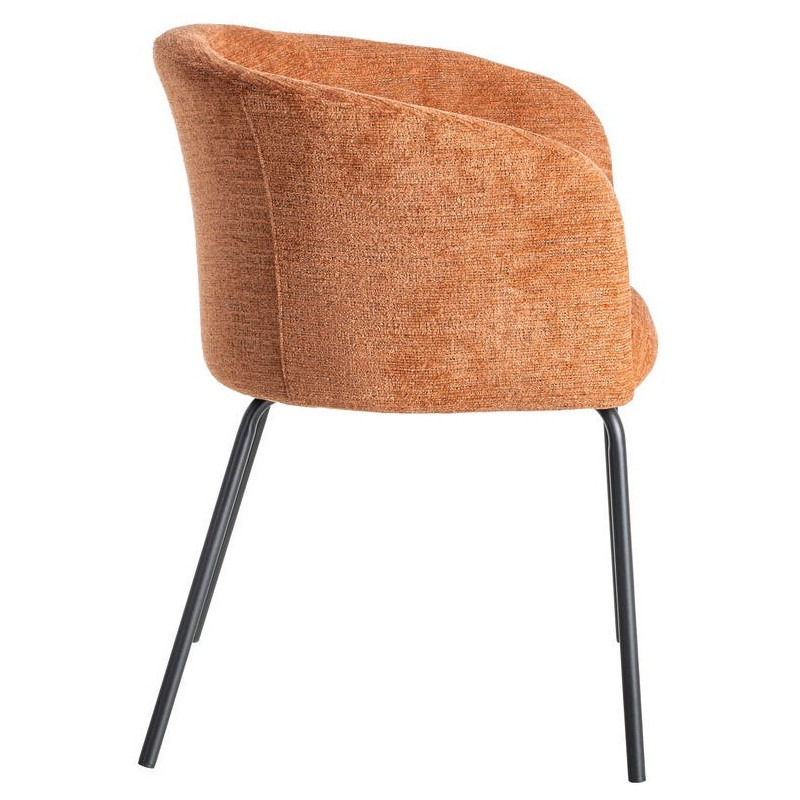 Fauteuil de table moderne rond en Tissu Orange citrouille Métal Noir Meyora (Lot de 2) - 4