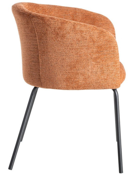 Fauteuil de table moderne rond en Tissu Orange citrouille Métal Noir Meyora (Lot de 2) - 4