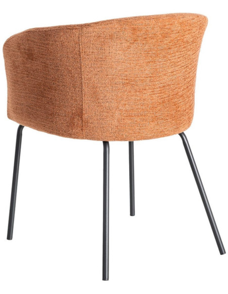 Fauteuil de table moderne rond en Tissu Orange citrouille Métal Noir Meyora (Lot de 2) - 5