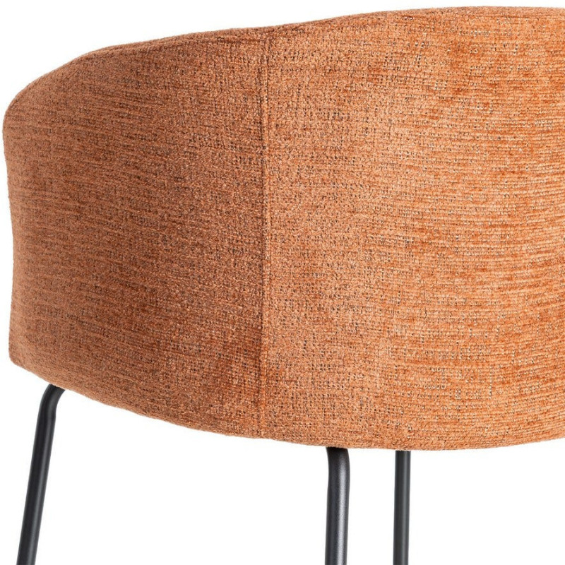 Fauteuil de table moderne rond en Tissu Orange citrouille Métal Noir Meyora (Lot de 2) - 6