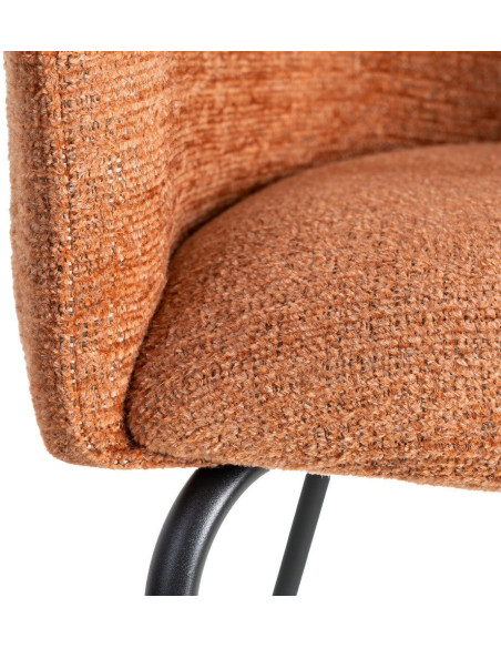 Fauteuil de table moderne rond en Tissu Orange citrouille Métal Noir Meyora (Lot de 2) - 8