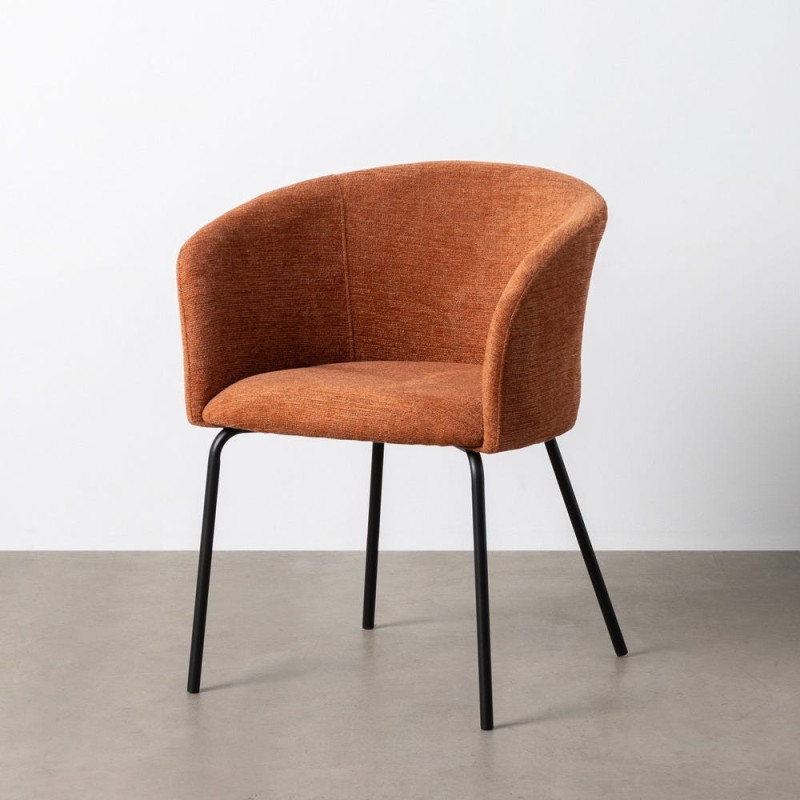 Fauteuil de table moderne rond en Tissu Orange citrouille Métal Noir Meyora (Lot de 2) - 11