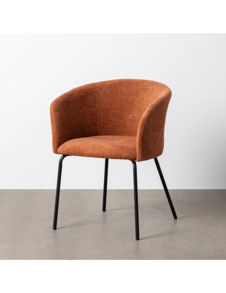 Fauteuil de table moderne rond en Tissu Orange citrouille Métal Noir Meyora (Lot de 2) - 11