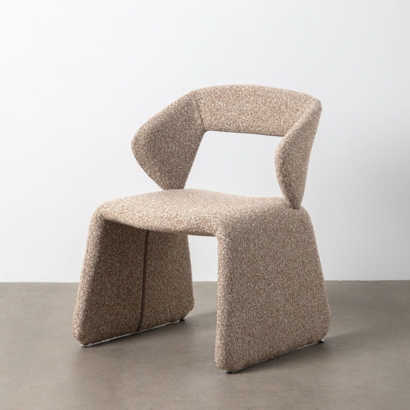 Fauteuil de table bouclette en Tissu Beige Bouclé Métal Leshra - 11