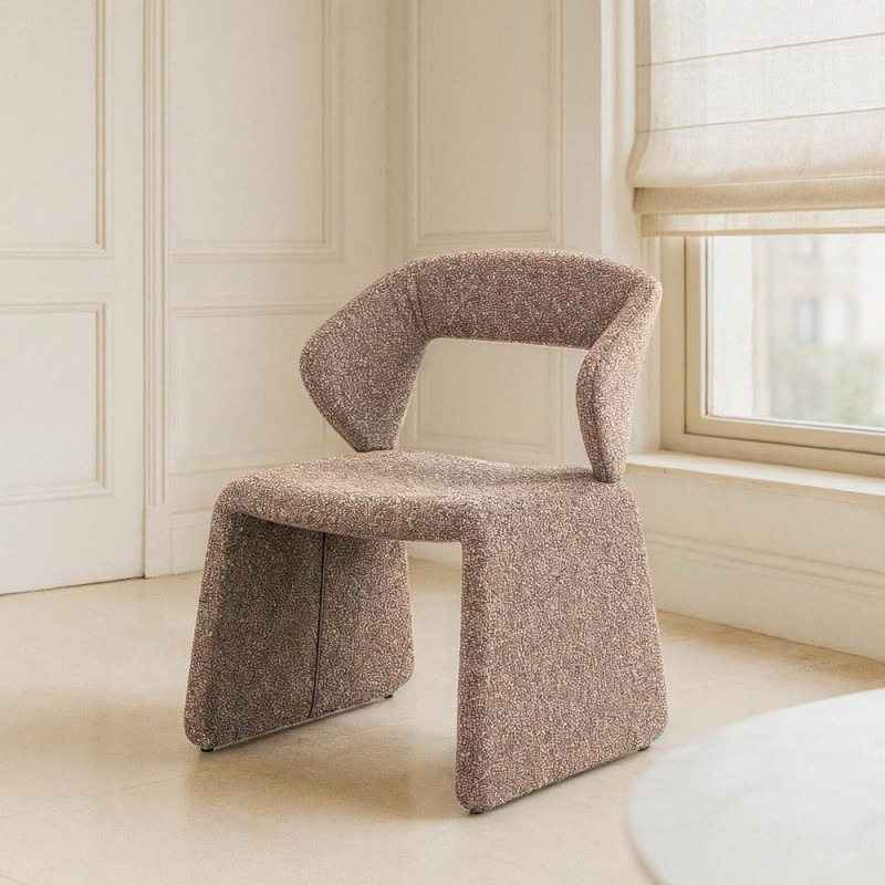 Fauteuil de table bouclette en Tissu Beige Bouclé Métal Leshra - 2