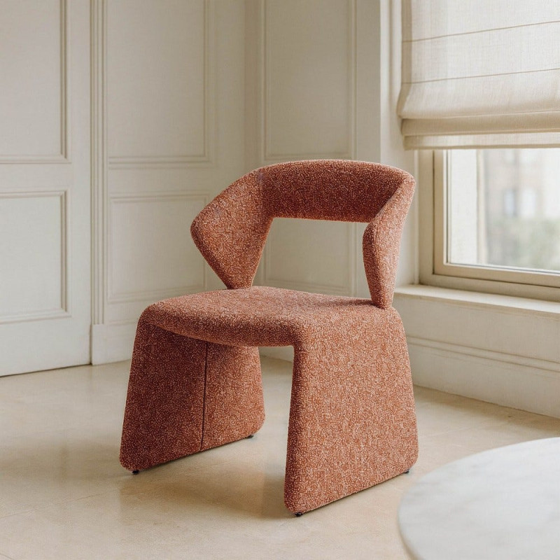 Fauteuil de table bouclette en Tissu Rose saumon Bouclé Métal Leshra - 2