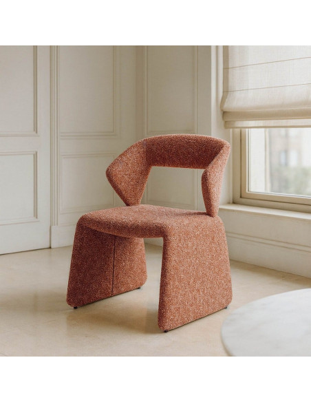 Fauteuil de table bouclette en Tissu Rose saumon Bouclé Métal Leshra - 2