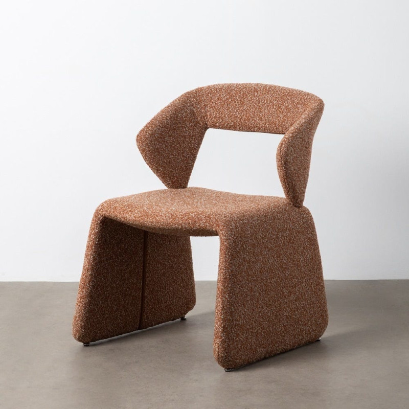 Fauteuil de table bouclette en Tissu Rose saumon Bouclé Métal Leshra - 11