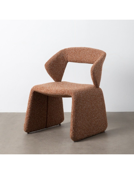 Fauteuil de table bouclette en Tissu Rose saumon Bouclé Métal Leshra - 11