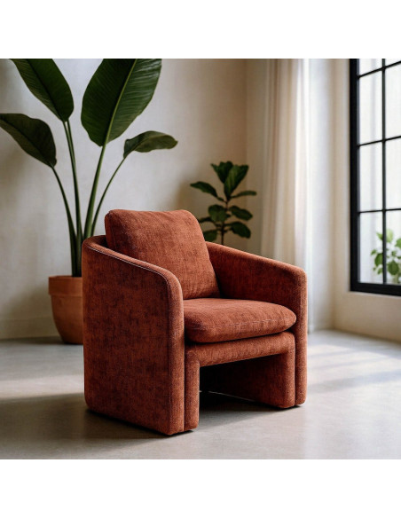 Fauteuil moderne chic en Tissu Rouge brique Bois MDF Doralya - 1