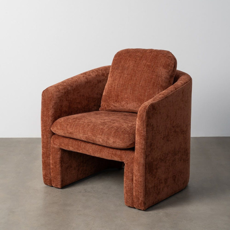 Fauteuil moderne chic en Tissu Rouge brique Bois MDF Doralya - 2