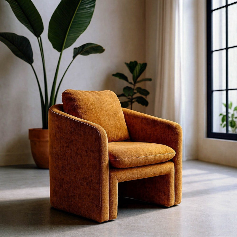Fauteuil moderne chic en Tissu Jaune ocre Bois MDF Doralya - 1