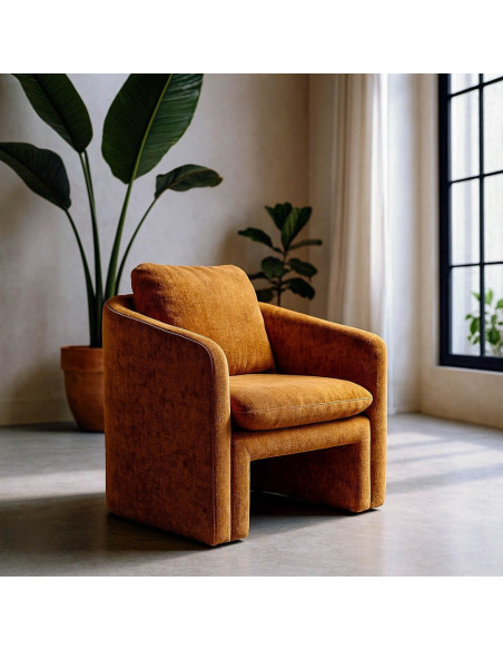 Fauteuil moderne chic en Tissu Jaune ocre Bois MDF Doralya - 1