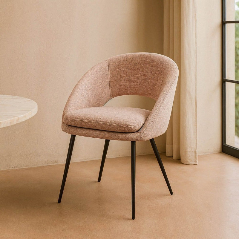 Fauteuil de table haut de gamme en Tissu Rose pêche Métal Noir Munira (Lot de 2) - 2