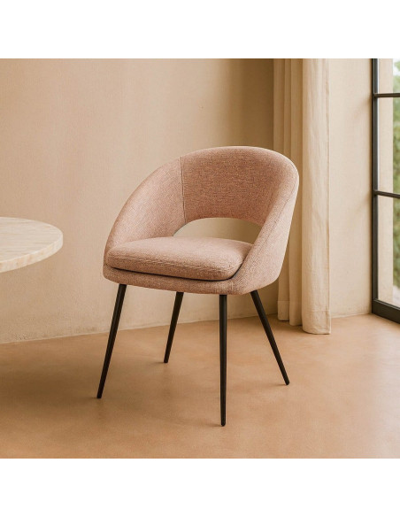 Fauteuil de table haut de gamme en Tissu Rose pêche Métal Noir Munira (Lot de 2) - 2