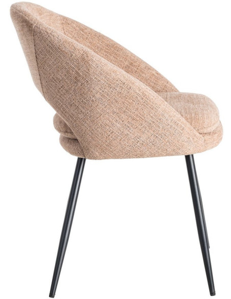Fauteuil de table haut de gamme en Tissu Rose pêche Métal Noir Munira (Lot de 2) - 4
