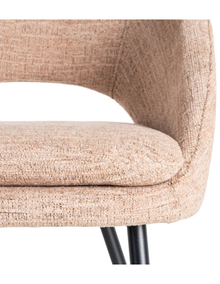 Fauteuil de table haut de gamme en Tissu Rose pêche Métal Noir Munira (Lot de 2) - 9
