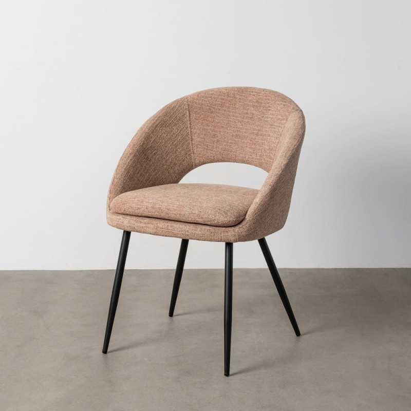 Fauteuil de table haut de gamme en Tissu Rose pêche Métal Noir Munira (Lot de 2) - 12