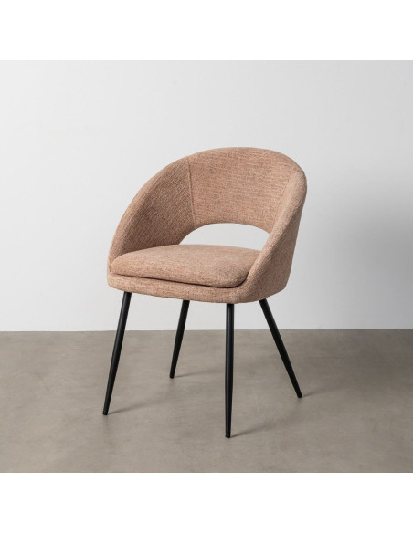 Fauteuil de table haut de gamme en Tissu Rose pêche Métal Noir Munira (Lot de 2) - 12