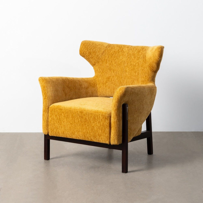 Fauteuil de salon moderne en Tissu Jaune moutarde Bois d'hévéa Marron foncé Goraya - 1