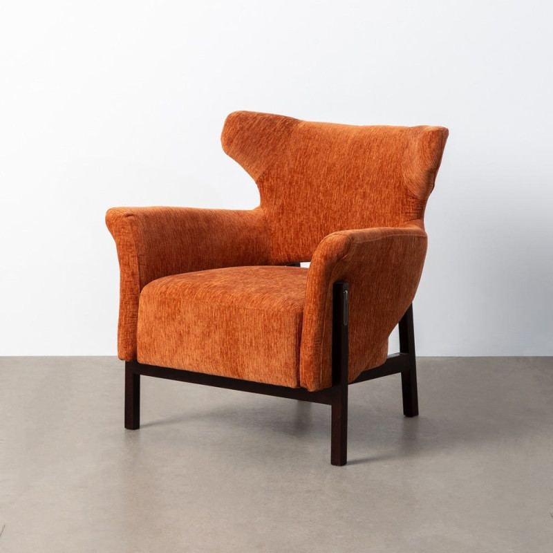Fauteuil de salon moderne en Tissu Terracotta Bois d'hévéa Marron foncé Goraya - 1