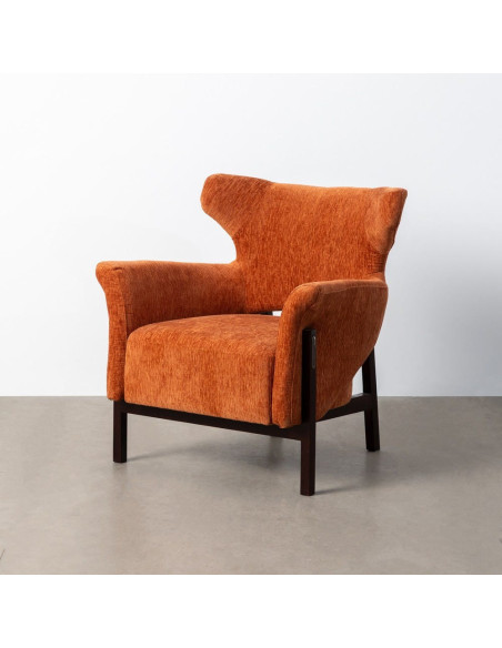 Fauteuil de salon moderne en Tissu Terracotta Bois d'hévéa Marron foncé Goraya - 1