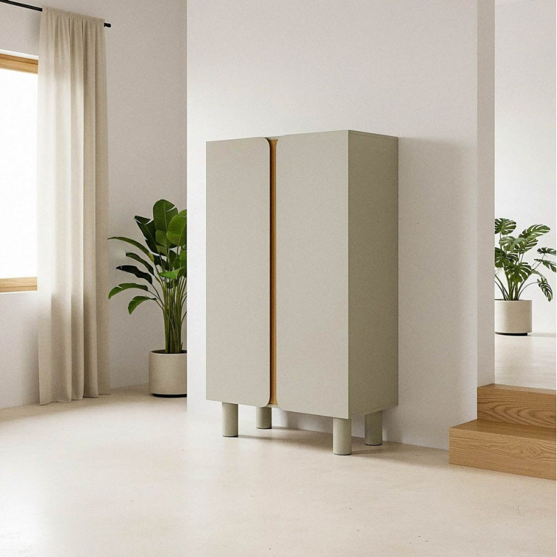 Grande Armoire design 2 portes en Bois MDF Taupe Naturel Malta - 1