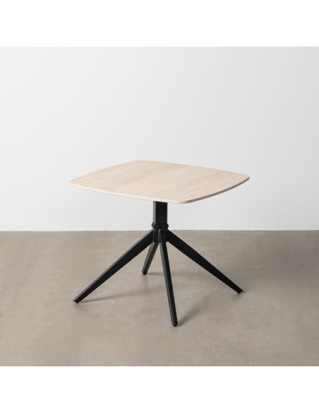 Table basse moderne chic Carrée en Pierre frittée Beige Effet travertin Métal Noir Ahlira - 1