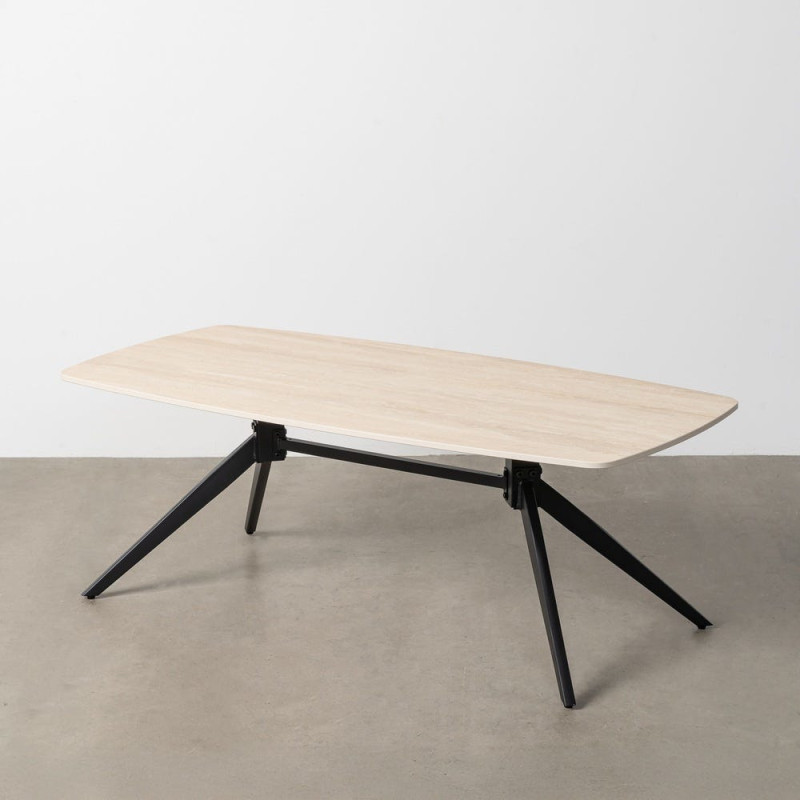 Table basse moderne chic Rectangulaire en Pierre frittée Beige Effet travertin Métal Noir Ahlira - 1