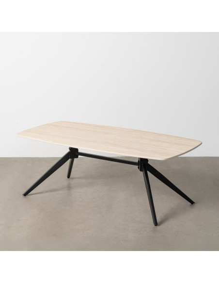 Table basse moderne chic Rectangulaire en Pierre frittée Beige Effet travertin Métal Noir Ahlira - 1