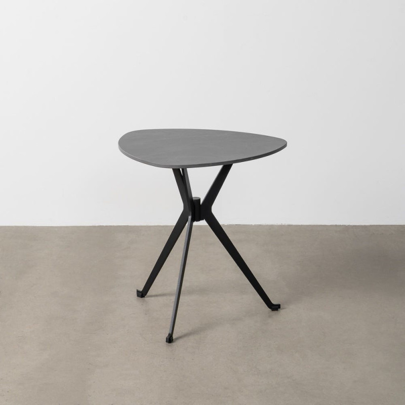 Table d'appoint moderne chic Organique en Pierre frittée Noir Effet marbre Métal Noir Ahlira - 1