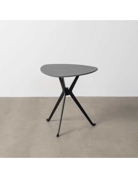 Table d'appoint moderne chic Organique en Pierre frittée Noir Effet marbre Métal Noir Ahlira - 1