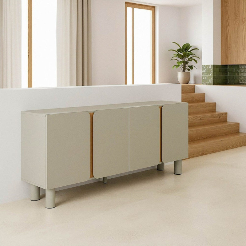 Grand Buffet design Bas 4 portes en Bois MDF Taupe Naturel Malta - 1
