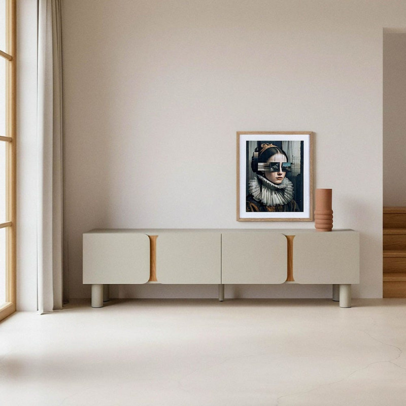 Grand Meuble télé design 4 portes en Bois MDF Taupe Naturel Malta - 2