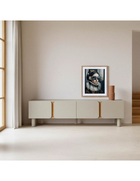 Grand Meuble télé design 4 portes en Bois MDF Taupe Naturel Malta - 2