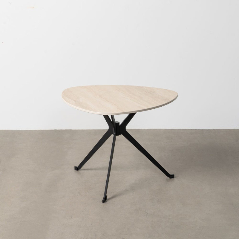 Table basse moderne chic Organique en Pierre frittée Beige Effet travertin Métal Noir Ahlira - 2