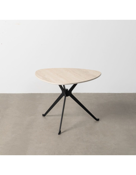 Table basse moderne chic Organique en Pierre frittée Beige Effet travertin Métal Noir Ahlira - 2