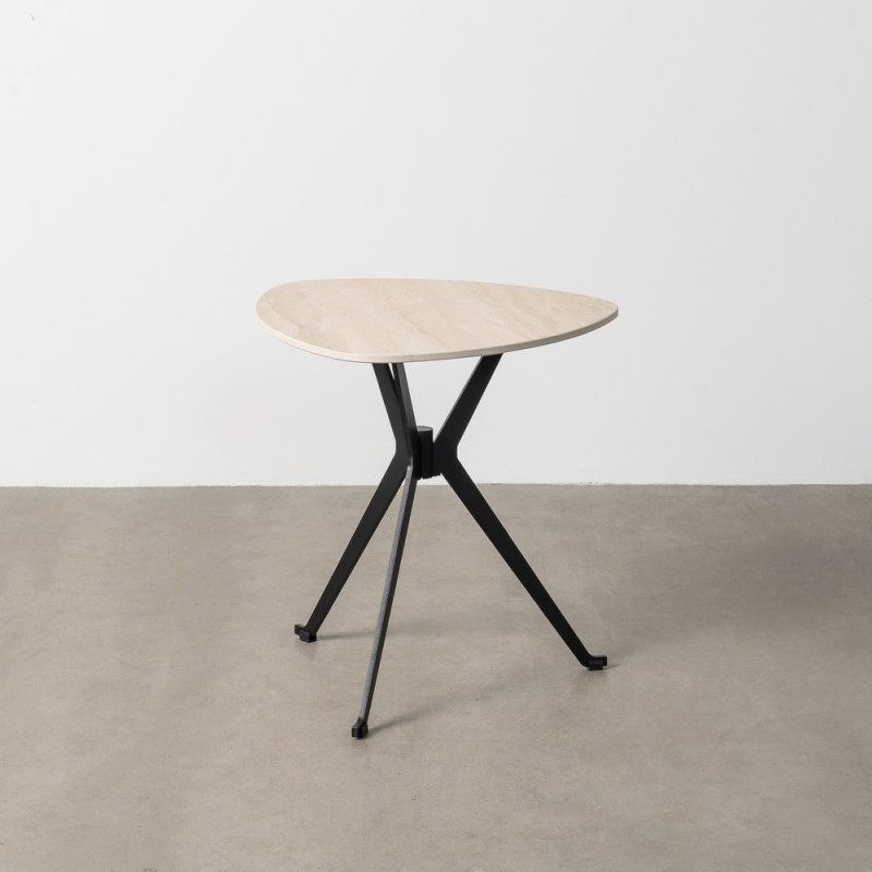 Table d'appoint moderne chic Organique en Pierre frittée Beige Effet travertin Métal Noir Ahlira - 1