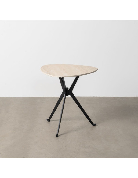 Table d'appoint moderne chic Organique en Pierre frittée Beige Effet travertin Métal Noir Ahlira - 1